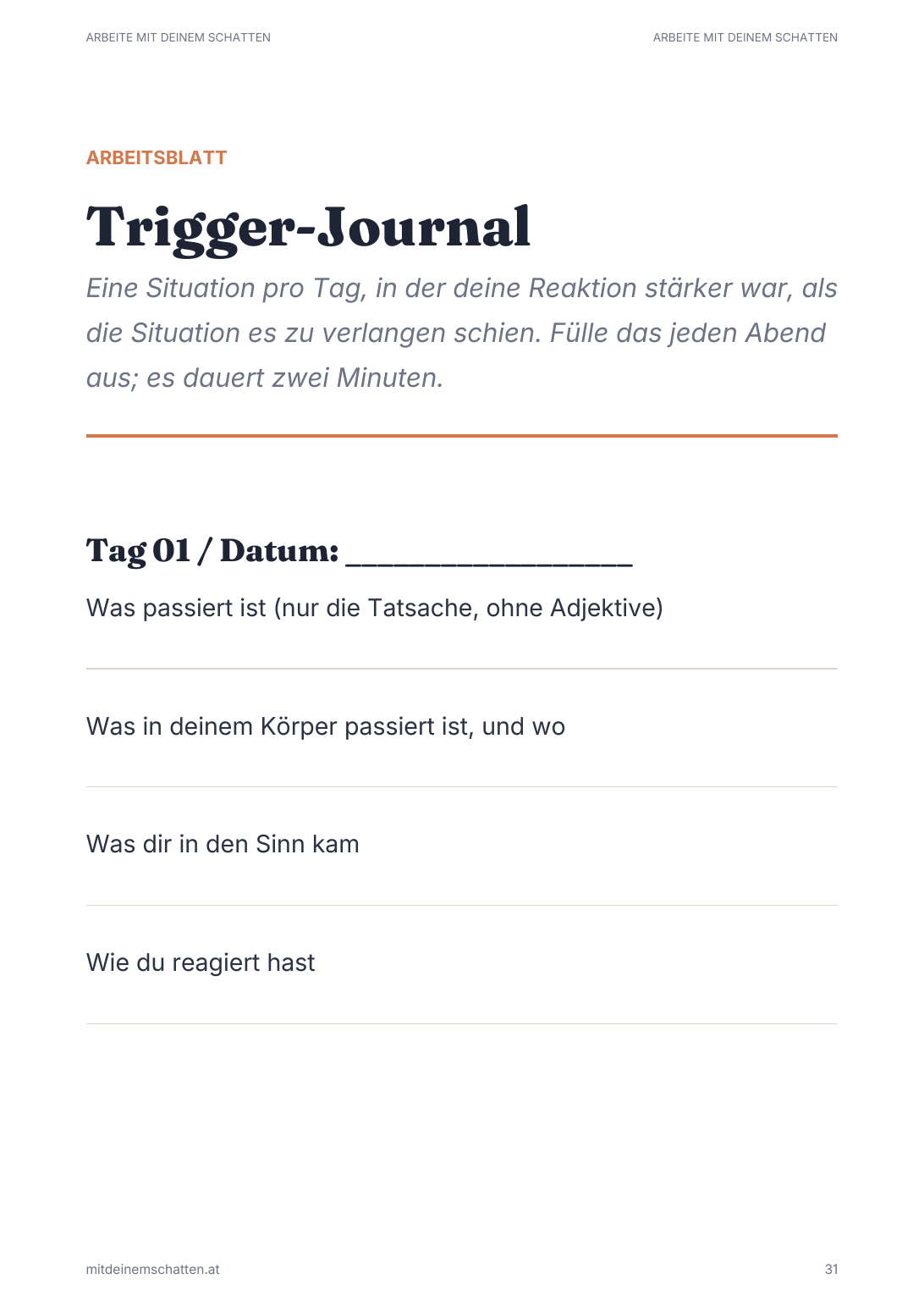 Eine Seite aus dem Buch: Das Trigger-Journal